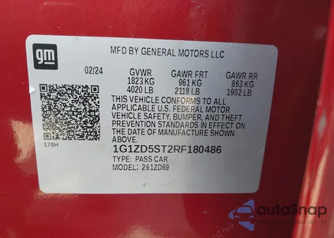 2024 Chevrolet Malibu Fwd 1Lt from USA, damaged, VIN 1G1ZD5ST2RF180486